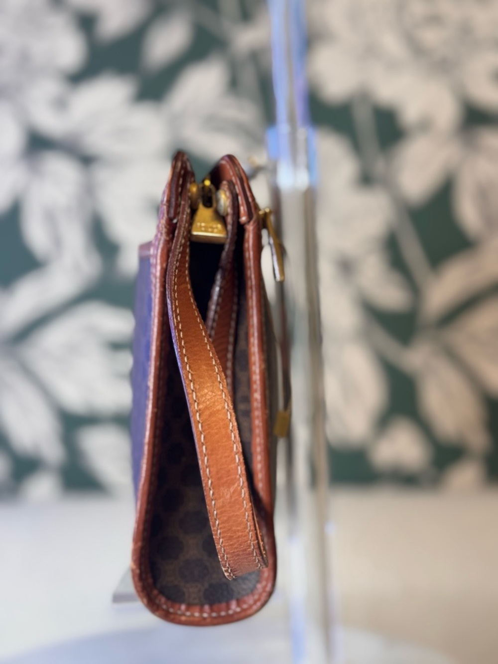 Celine Authentic Brown Patterned Wristlet with Tan Leather Trim EUC - Picture 5 of 12